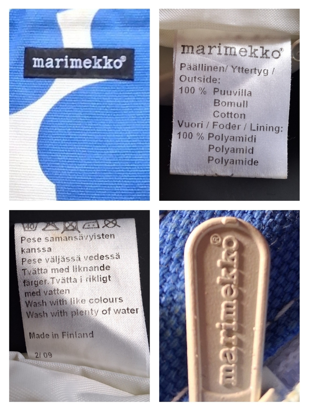 Marimekko "Unikko" Blue Poppy Floral Cotton Canvas Shoulder Bag Handbag Purse - Picture 10 of 10